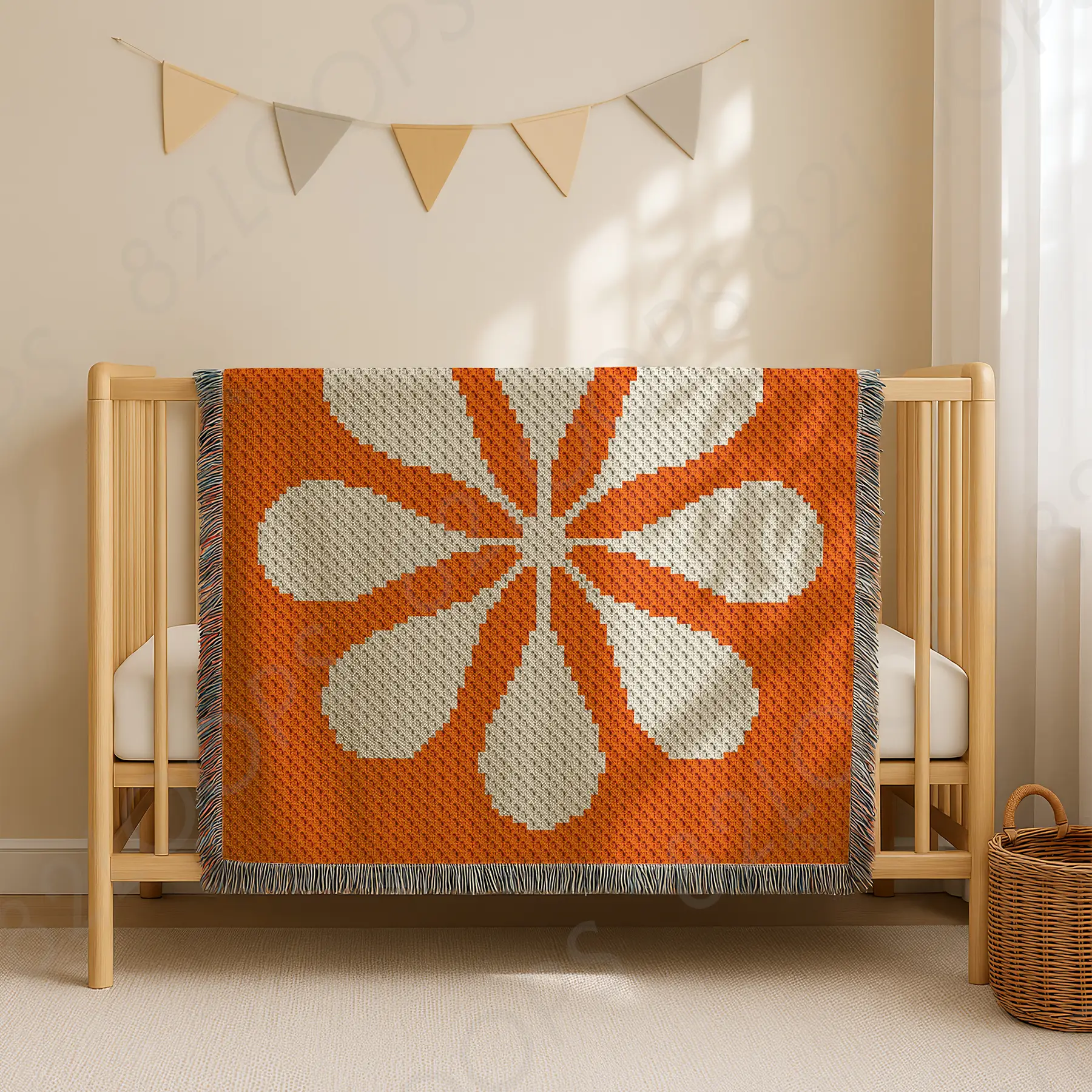 orange flower blanket c2c 01 Orange Flower Crochet Blanket C2C