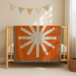 orange radiant Flower C2C Baby Crochet Blanket