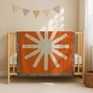 orange radiant Flower C2C Baby Crochet Blanket