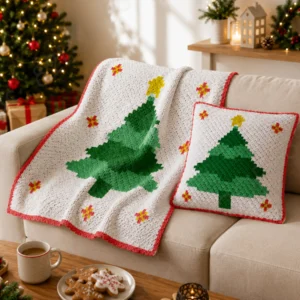 BUNDLE C2C Christmas Tree Crochet Blanket & Pillow Pattern