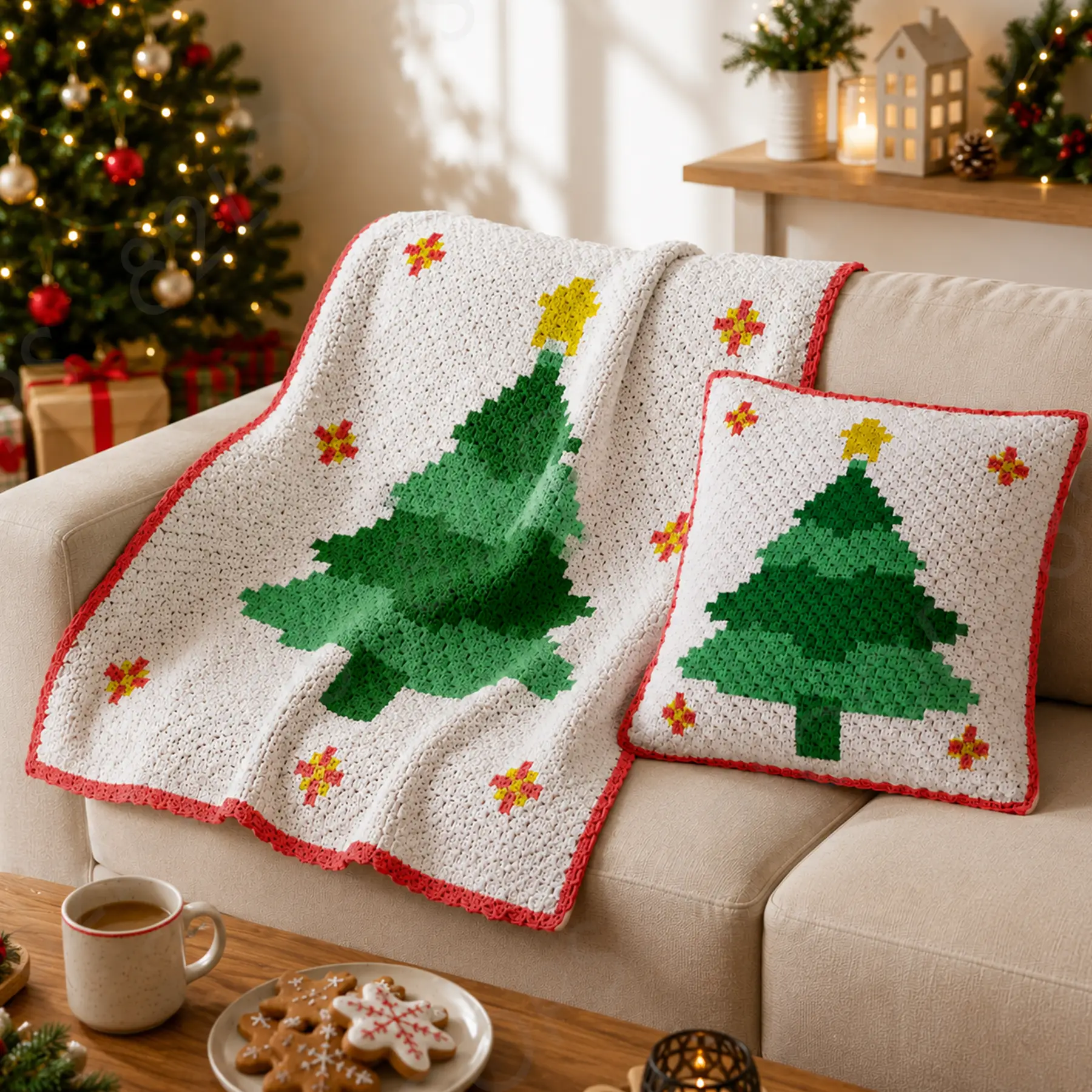bdl christmas tree c2c 01 BUNDLE C2C Christmas Tree Crochet Blanket & Pillow Pattern