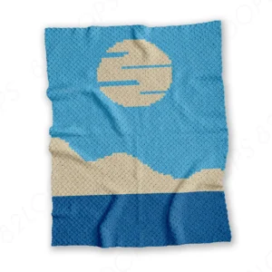 Sky & Moon Blue Landscape Crochet Blanket C2C