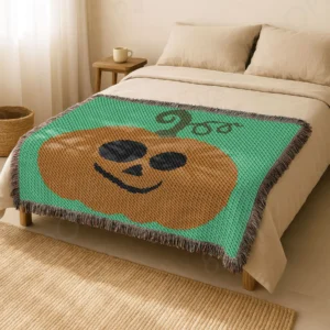 C2C Pumpkin Silly Face Crochet Blanket