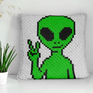 Green Alien Pillow Cover Crochet Pattern C2C