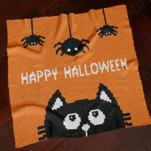 Halloween Cat and Spiders Blanket Crochet Pattern C2C