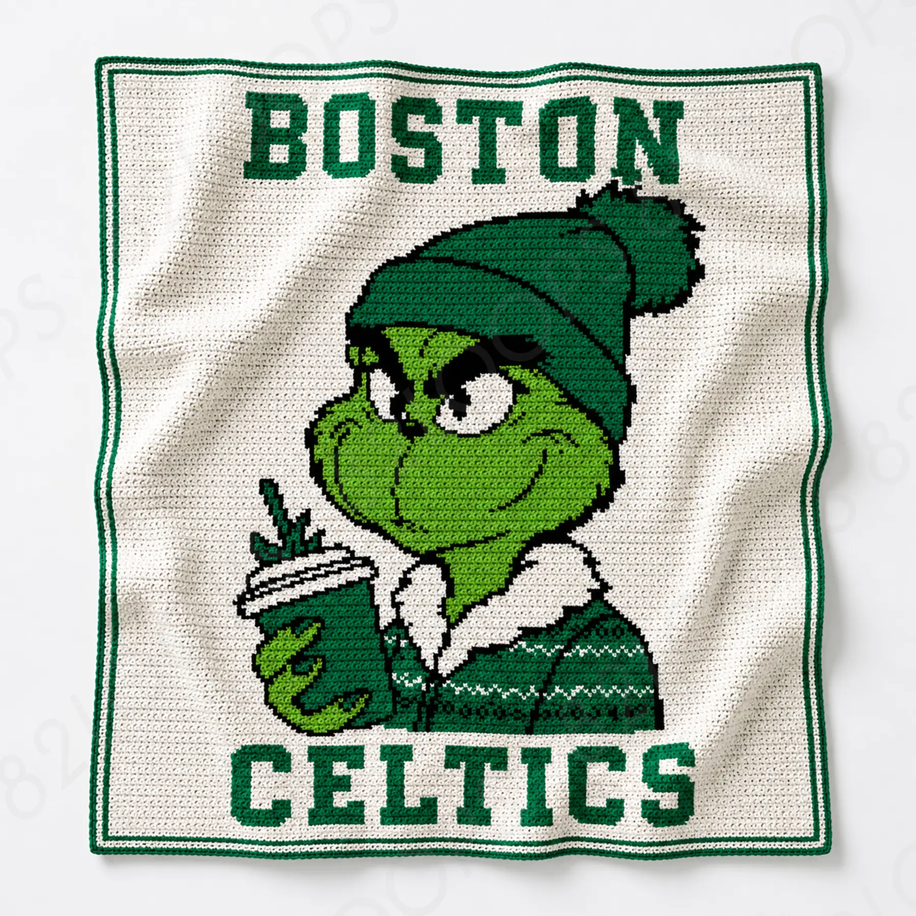 celtics grinch sc 01 Grinch Boston Celtics Crochet Blanket Pattern SC