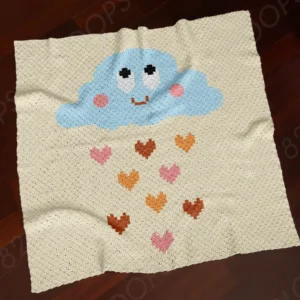 Cloud Hearts Blanket Crochet Pattern C2C
