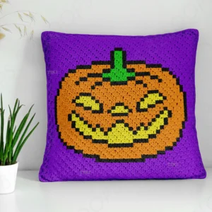 halloween Pumpkin Smile Pillow Cover Crochet Pattern C2C