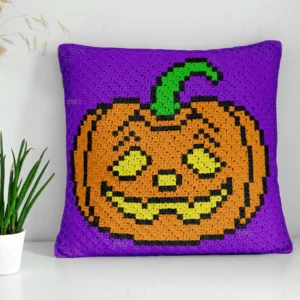 halloween Pumpkin Funny Pillow Cover Crochet Pattern C2C