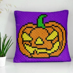 Halloween Pumpkin Scary Pillow Cover Crochet Pattern C2C Corner-to-Corner