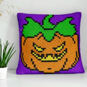 halloween Pumpkin Spooky Pillow Cover Crochet Pattern C2C