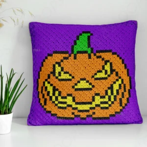 halloween Pumpkin Party Pillow Cover Crochet Pattern C2C