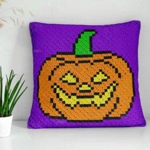 halloween Pumpkin Laughing Pillow Cover Crochet Pattern C2C