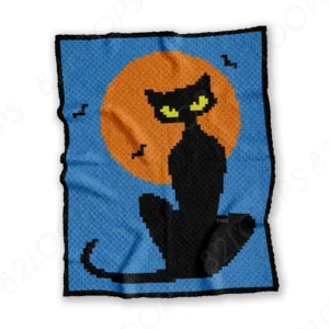 Halloween Tall Black Cat Crochet Blanket Pattern C2C