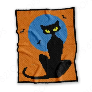 Black Cat Halloween Crochet Blanket Pattern C2C