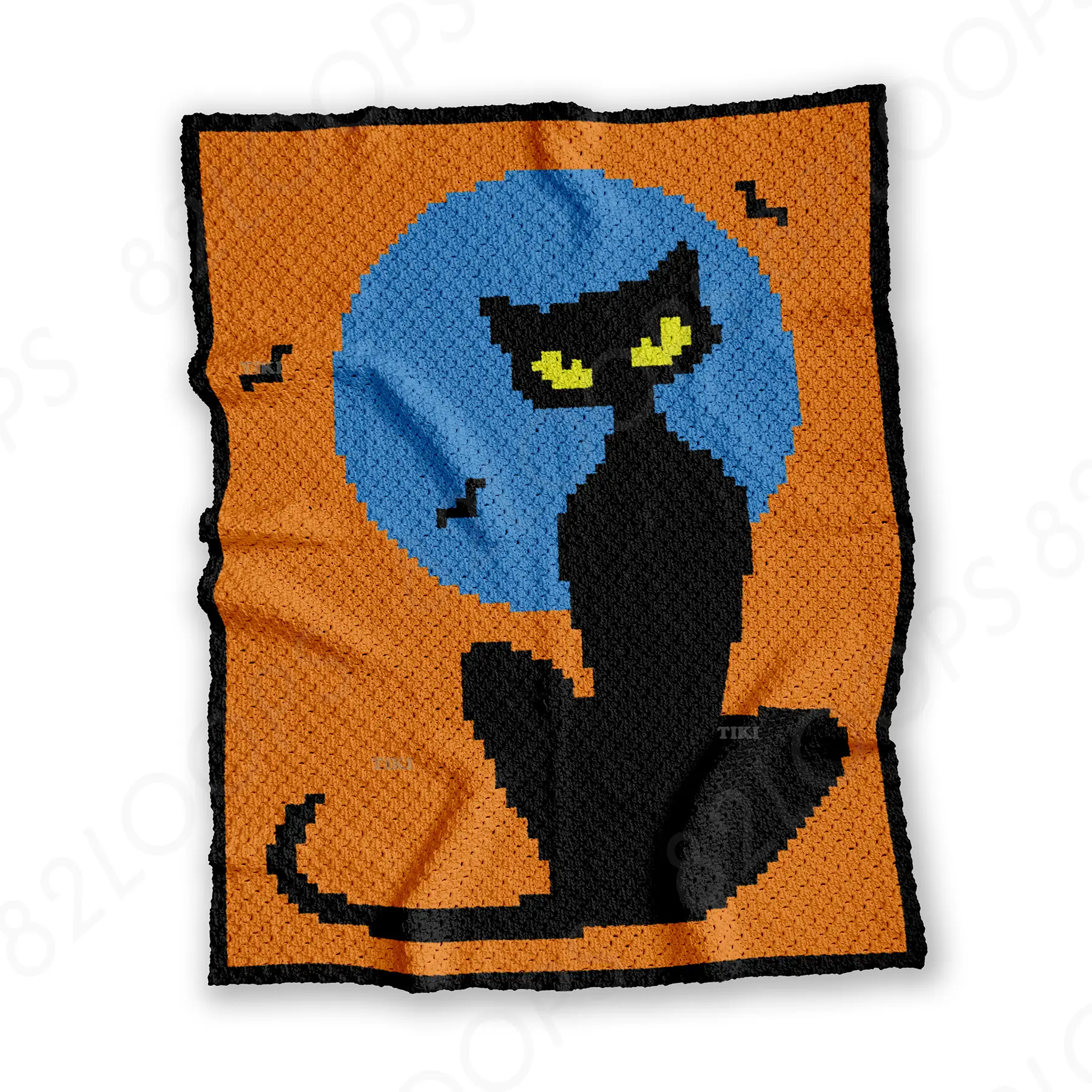halloween cat orange throw c2c 01 Black Cat Halloween Crochet Blanket Pattern C2C