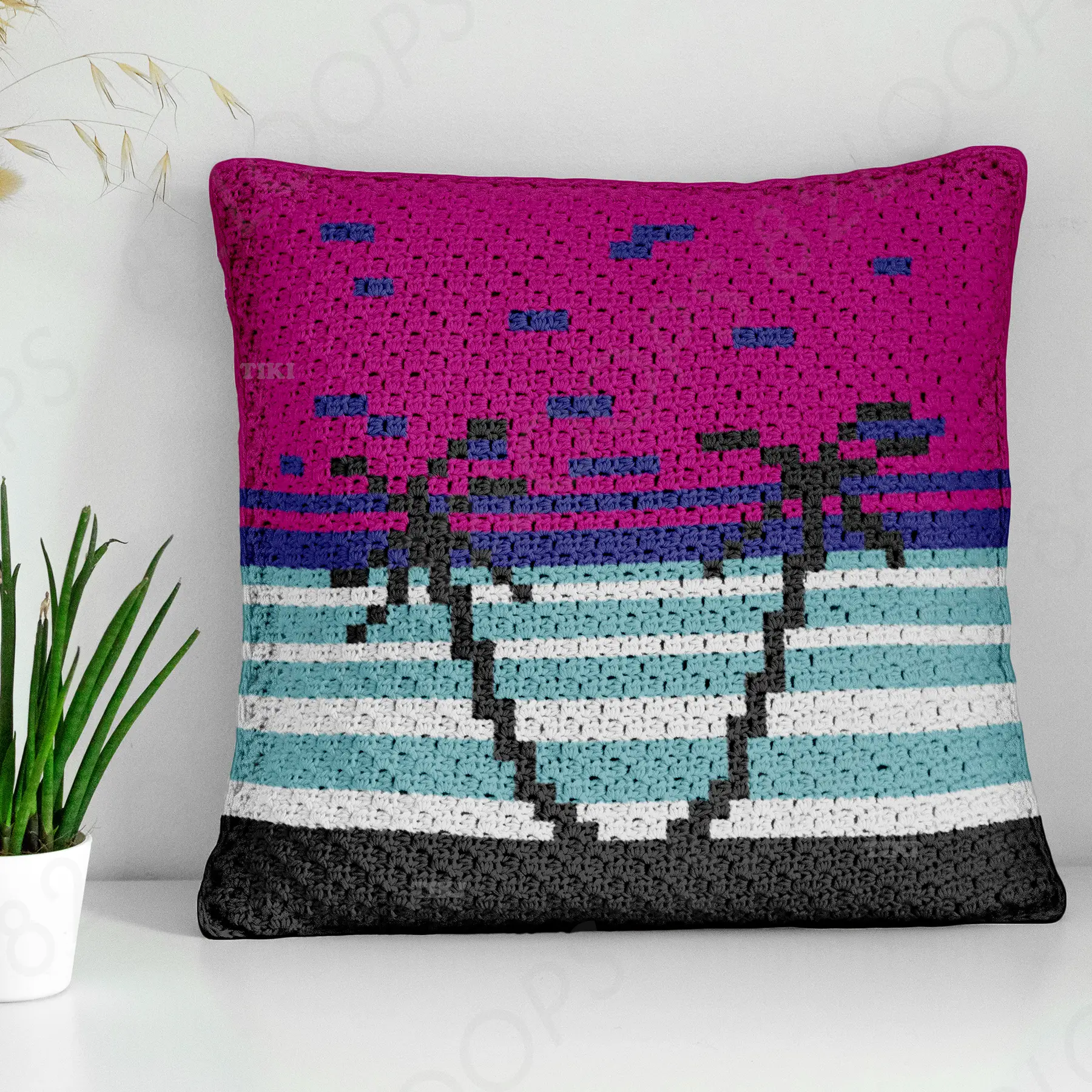 miami vice pillow c2c 01 Miami Vice Palms Pillow Cover Crochet Pattern C2C