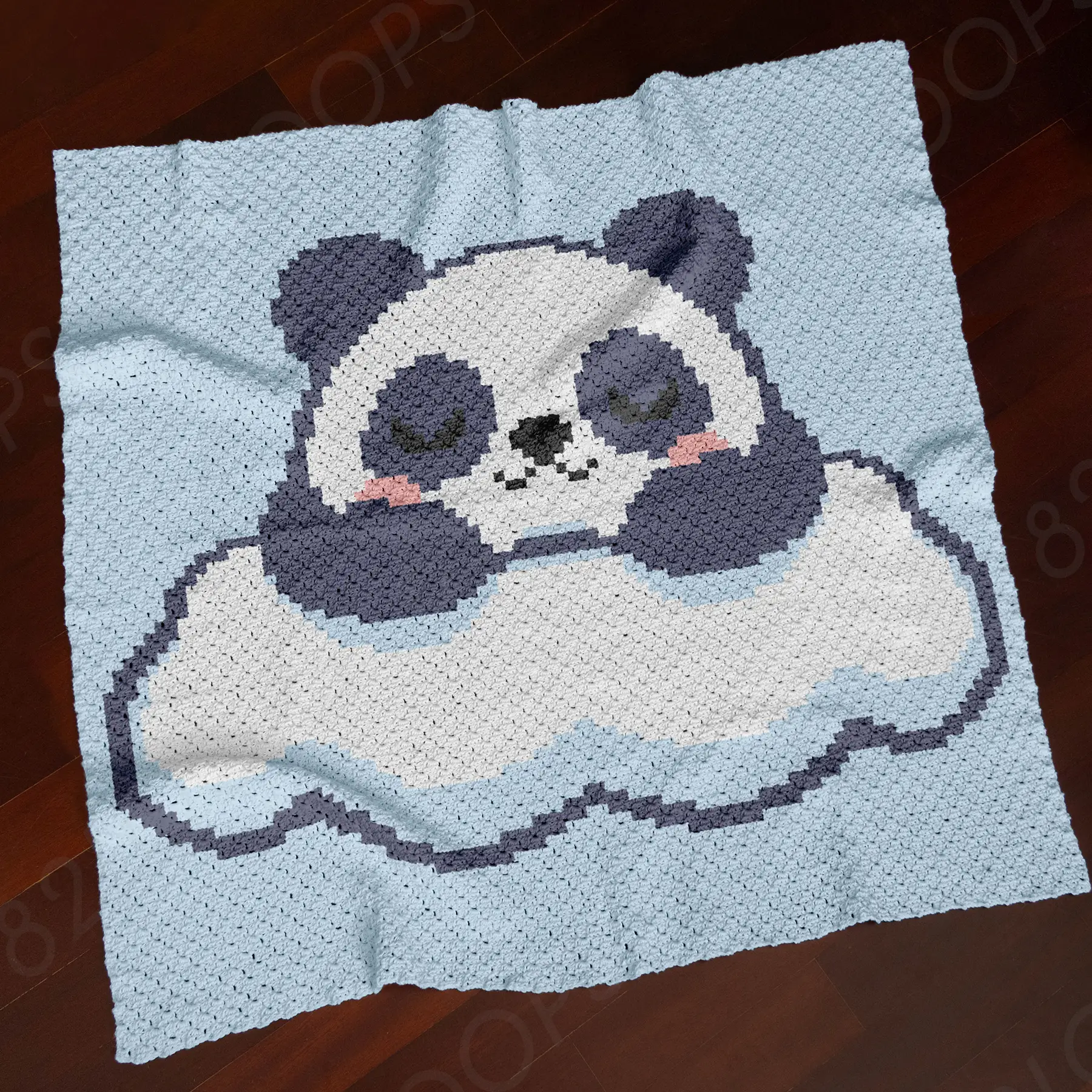 panda cloud blue blanket c2c 01 Blue Sleeping Panda Blanket Crochet Pattern C2C