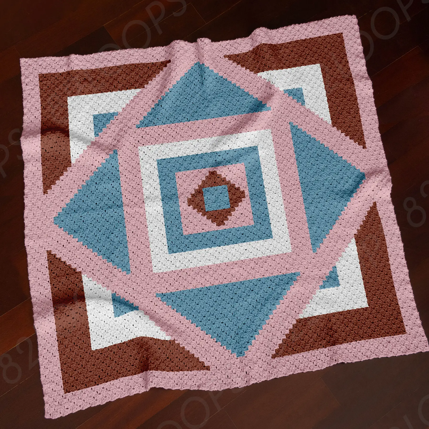 pink kaleidoscope c2c 01 Kaleidoscope Blanket Crochet Pattern C2C Pink