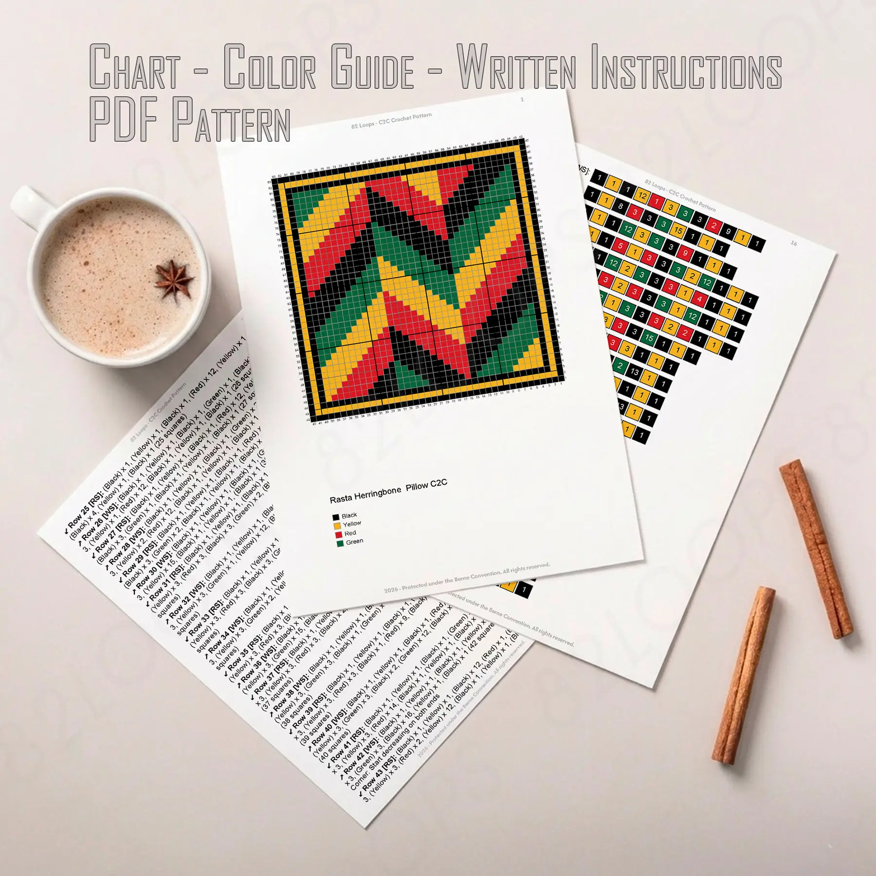 rasta herringbone 4 pillow c2c 02 rasta herringbone 4 pillow c2c 02