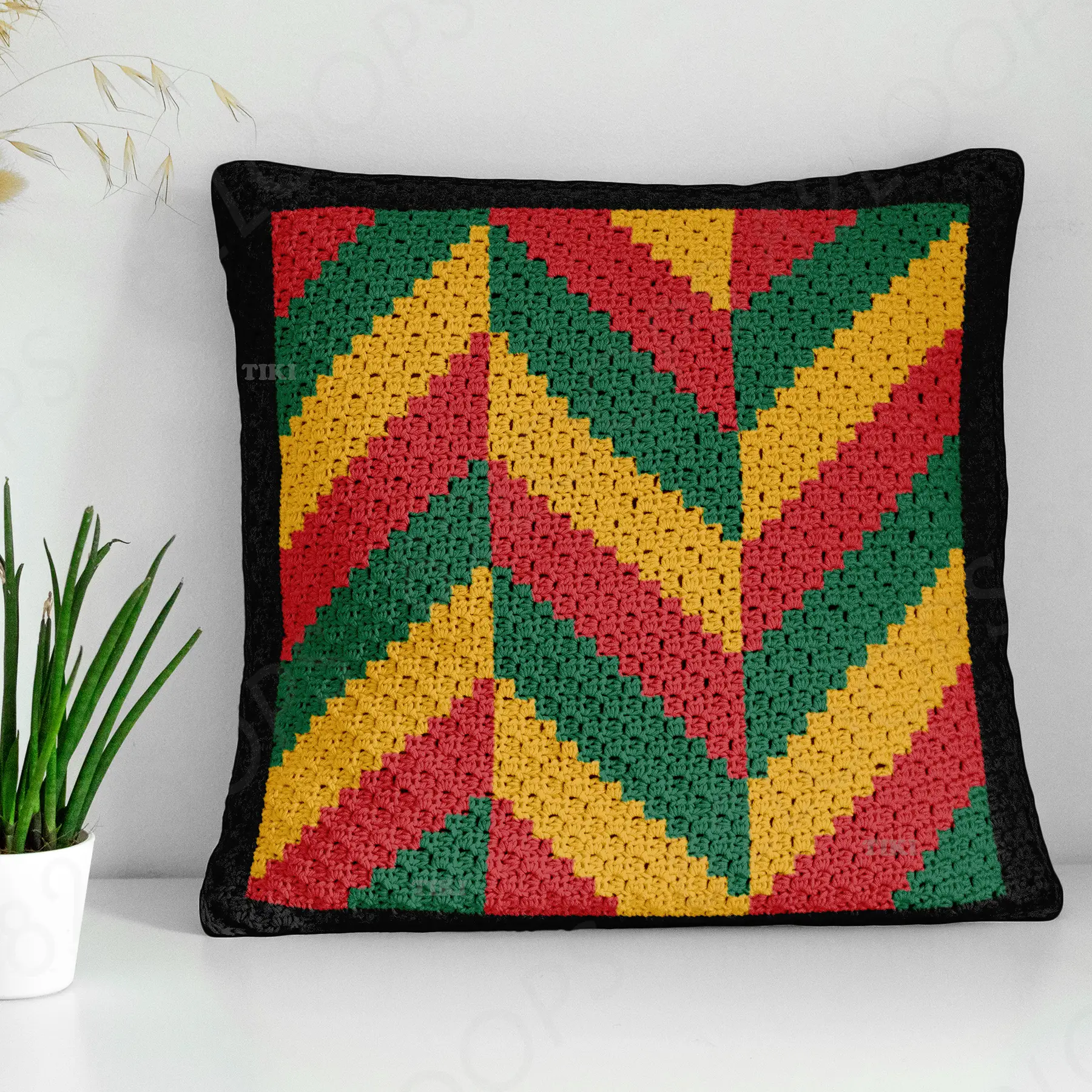 rasta herringbone pillow c2c 01 Rasta Herringbone Pillow Cover Crochet Pattern