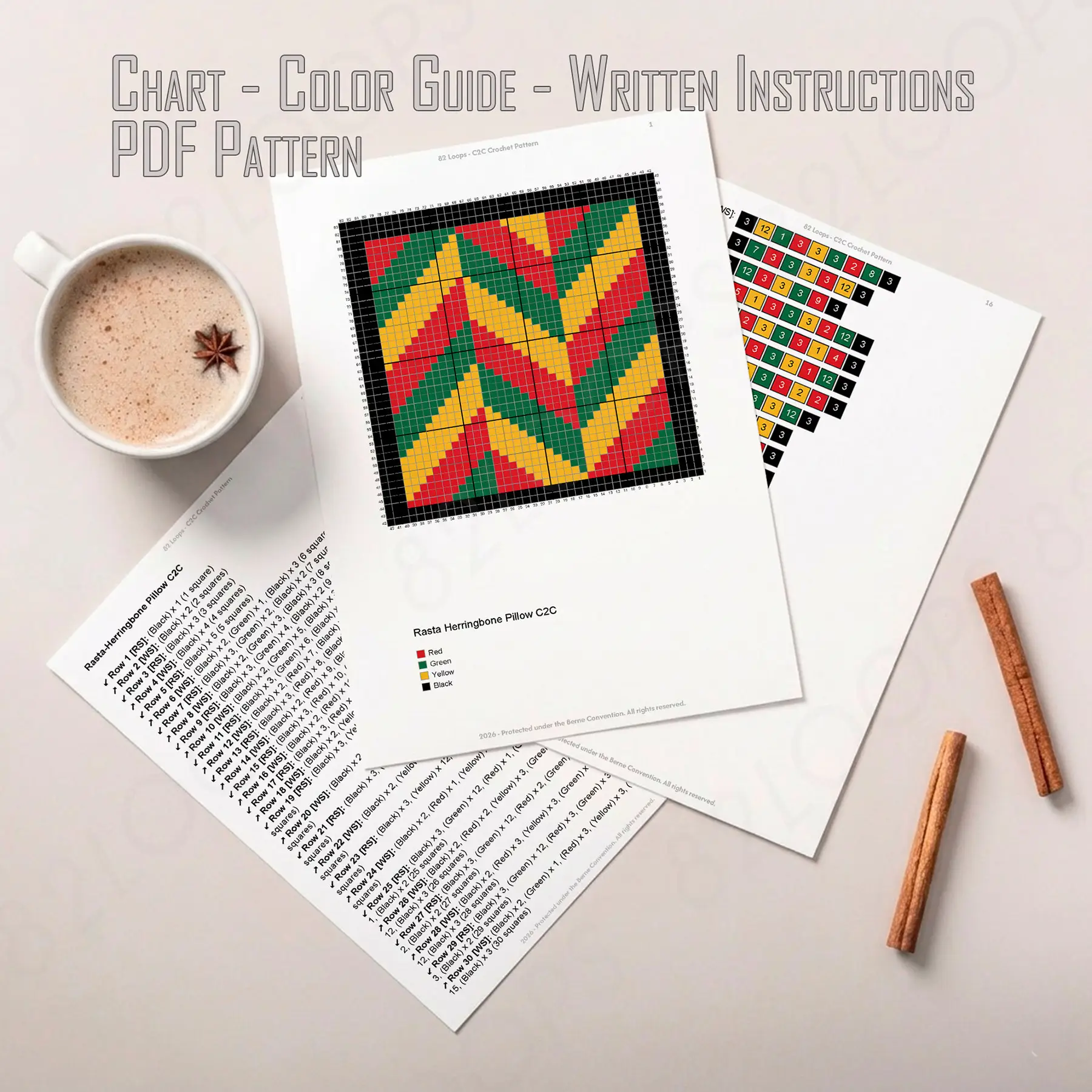 rasta herringbone pillow c2c 02 rasta herringbone pillow c2c 02