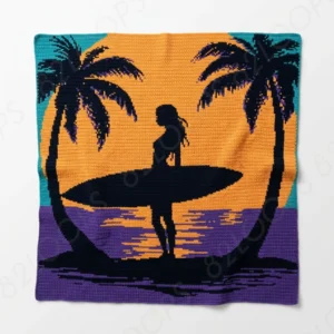 Surfer Silhouette Crochet Blanket Pattern SC