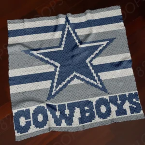 C2C Dallas Cowboys Blanket Crochet Pattern, iconic Lone Star logo of the NFL's famous Texas-based football team. Make DIY fan gift or a game-day accessory.