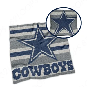 Dallas Cowboys Blanket and Pillow C2C Crochet Pattern Set brings Texas football flair to cozy Game-day caves of Lone Star fans, 3 colors, two patterns!