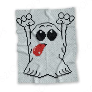 Ghost Teasing C2C Crochet Blanket Pattern, a DIY Halloween vibe in your October home decor, 4 colors, 31-page PDF, color blocks guide, written instructions,